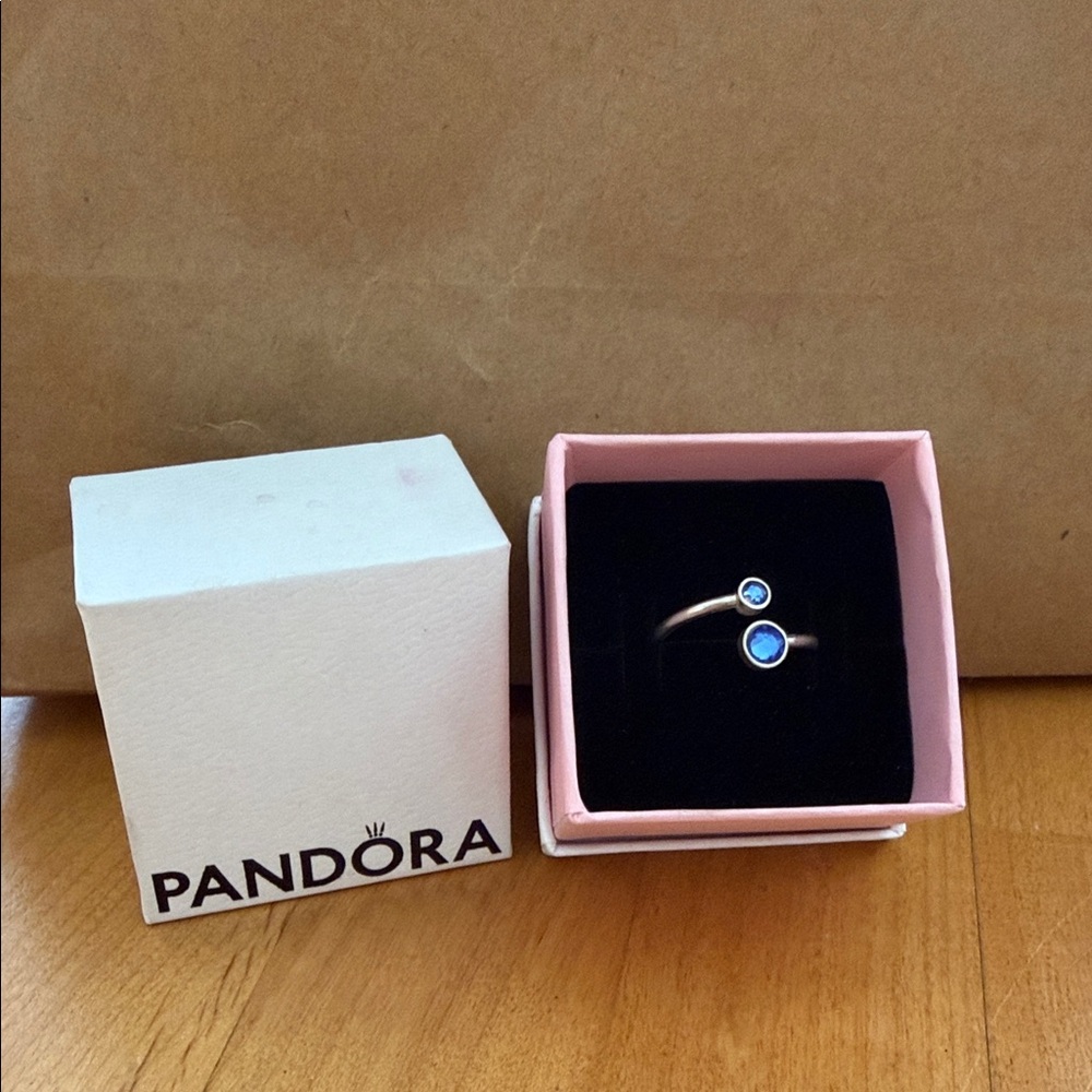Pandora Gold Ring with Vibrant Blue Accents